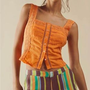Free People Maggie lace tank orange
